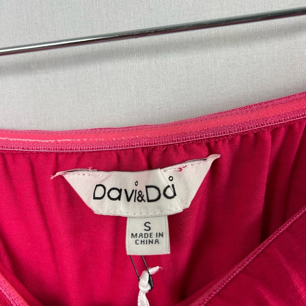 Davi & Dani Romper Womens Small Fuchsia Strapless Ruffle Elastic Waist Pink NEW - Picture 5 of 15
